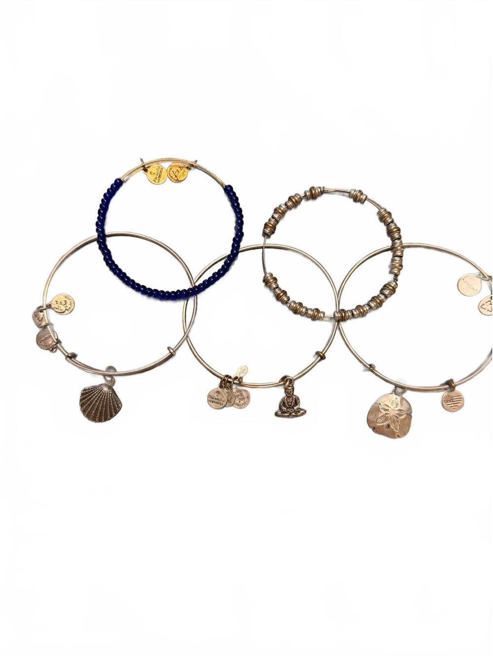 Alex and Ani Set of 5 Charm Bracelets with Beads and Symbols